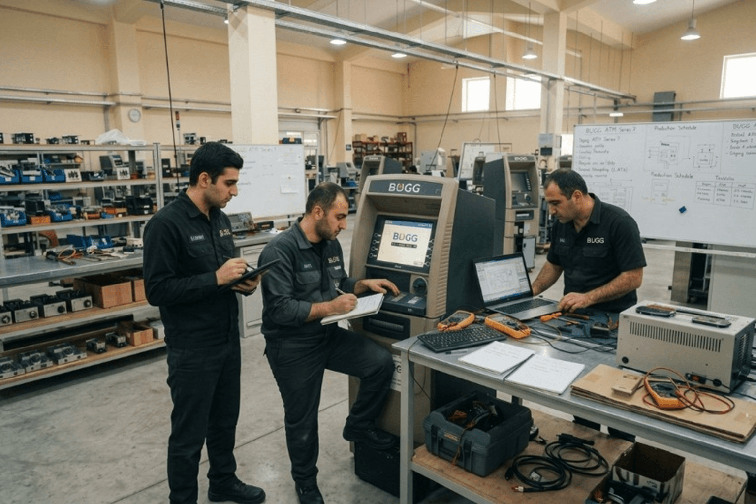 ATM hardware on a quality assurance test bench